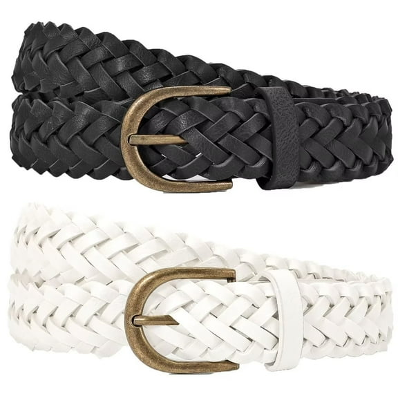 2 Pack JASGOOD Women Braided Leather Belts Skinny Woven Belt for Jeans Pant Dresses
