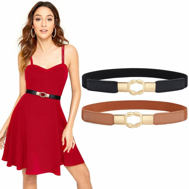 2 Pack JASGOOD Women Elastic Skinny Belt for Dresses Stretchy Ladies