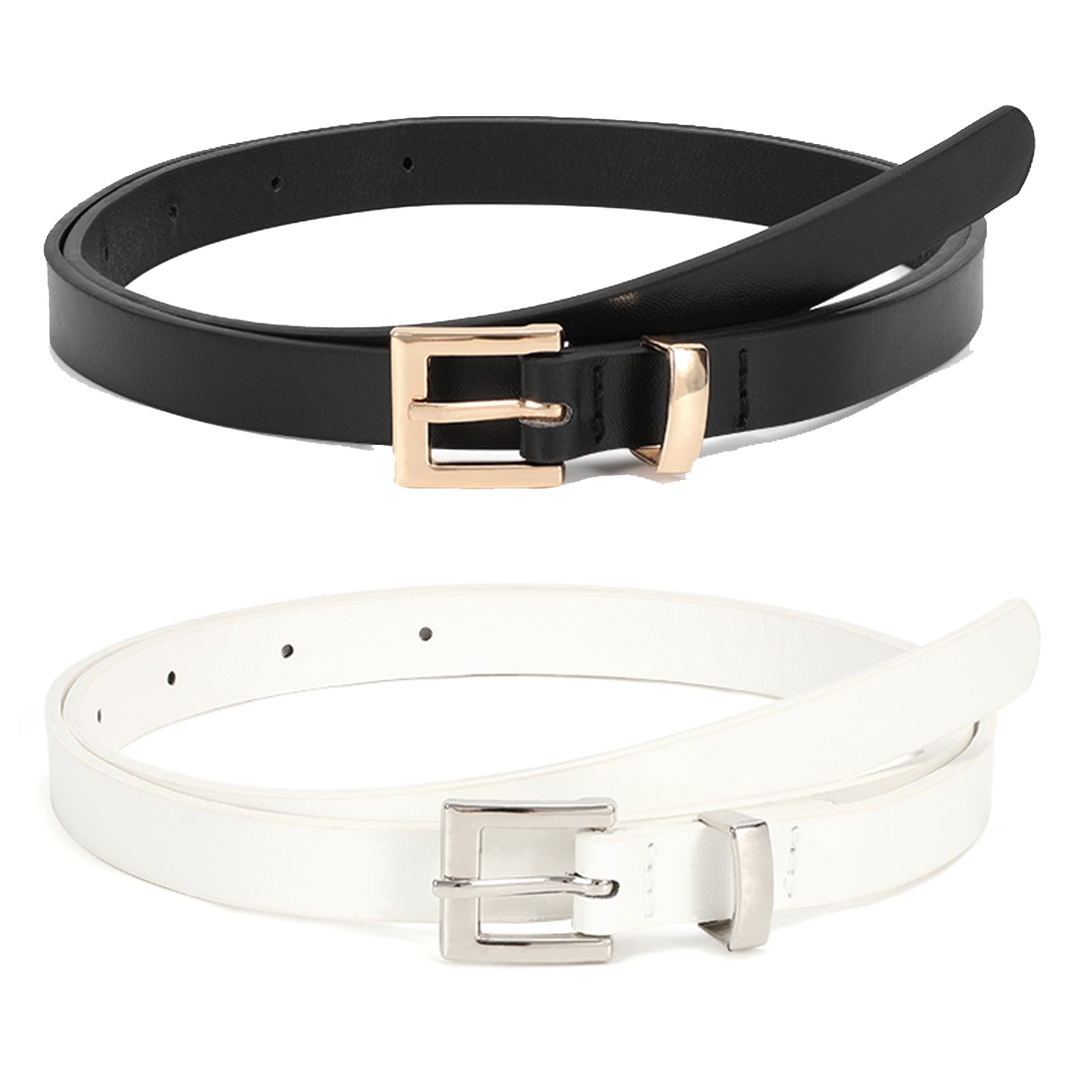 2 Pack JASGOOD Skinny Leather Belts for Women Thin Belt for Dresses Jeans  Pants,black coffee 