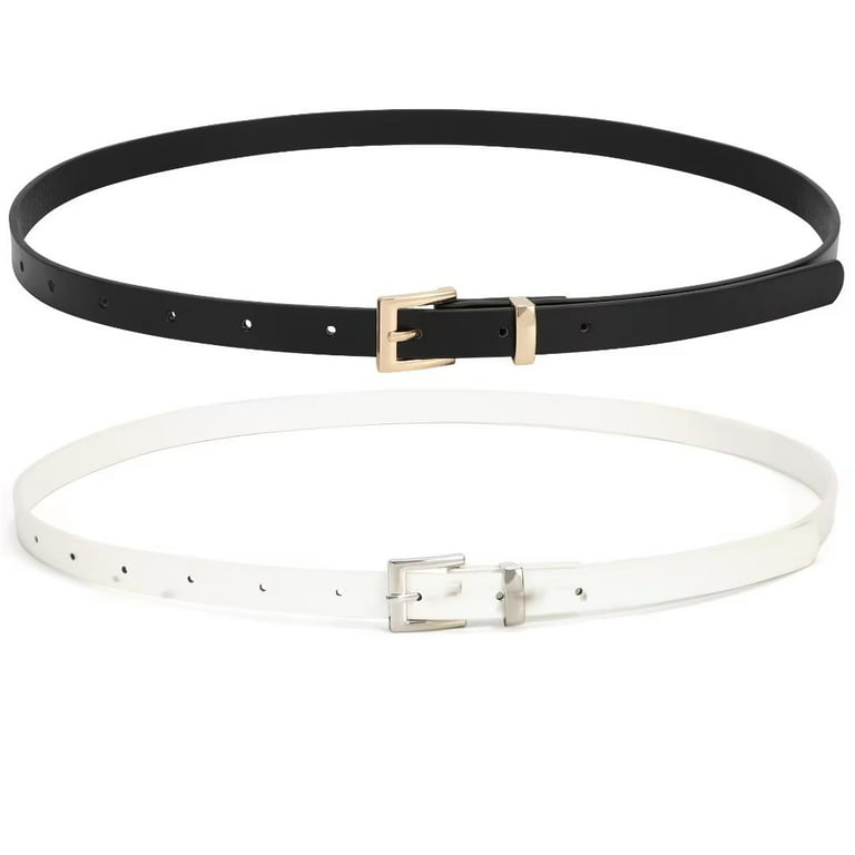 2 Pack JASGOOD Skinny Leather Belts for Women Thin Belt for Dresses Jeans  Pants,black coffee 