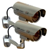 2 Pack - JYtrend Outdoor Dummy Fake Security Camera with Inflared LEDs Blinking Light, Silver