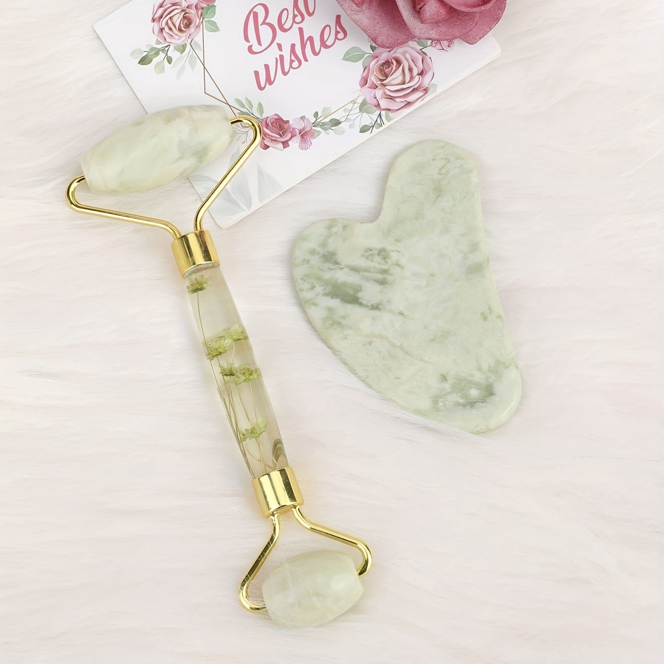 2 Pack Jade Gua Sha Set Massage Tools Facial Beauty Accessories Roller ...
