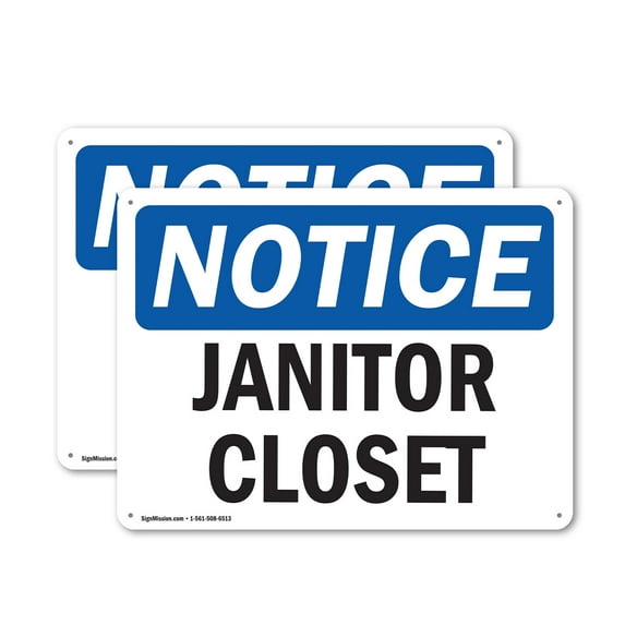 (2 Pack) Janitor Closet OSHA Notice Sign 10 Inch X 7 Inch Indoor / Outdoor Rust-Free Aluminum Metal Signs for Workplace, Workshop, and Construction Site, Made in the USA