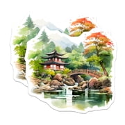 2 Pack Japanese Garden Magnets - Asian Pagoda Art - Zen Landscape - Nature Scene Decor - 5 Inches On Longest Side - Thick Durable Magnet - Made in USA - MAG19681