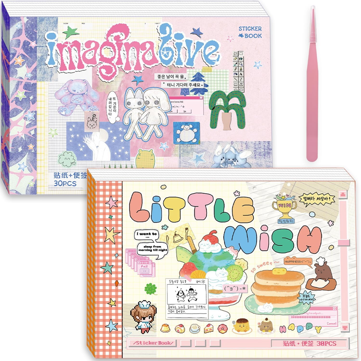 2 Pack Japanese Sticker Book, 60 Sheets Kawaii Korean Stickers Japanese Aesthetic Stationery Decoration Stickers for Adult DIY Planners Junk Journaling Scrapbook Diary Notebooks
