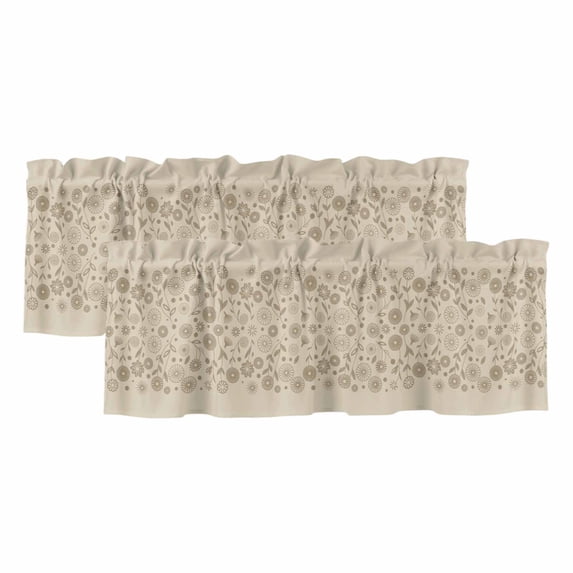 2 Pack Japanese Valances for Windows Bedroom Living Room Window Treatments, Beige Farmhouse Retro Floral Leaf Pattern Rod Pocket Valance Drapes Short Kitchen Curtains Over Sink 42"x12"