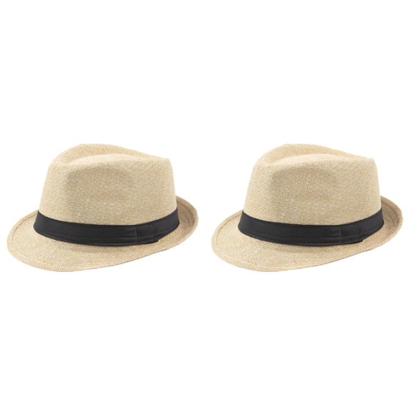 2 Pack,Jazz Hat Men's Breathable Linen Top Hat Outdoor Sun Hat CurlyStraw Hat Dad Man Womens Fedora Hat Fall Baseball Grandma Cap Chowder Hat Squints Cheer Outfits for Bowling Hot Rods Hat