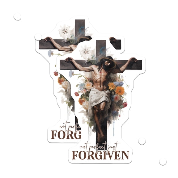 (2 Pack) Jesus Christ Stickers - Forgiven Faith Quote - Floral Cross Art - Christian Inspiration Decals - 5" On Longest Side - Sticks to Smooth Flat Surfaces - Made in USA - BMCS21945