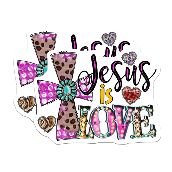 (2 Pack) Jesus is Love Magnets - Christian Faith Decor - Western Boho Leopard Print - Turquoise Concho Design - 5 Inches On Longest Side - Thick Durable Magnet - Made in USA - MAG24921