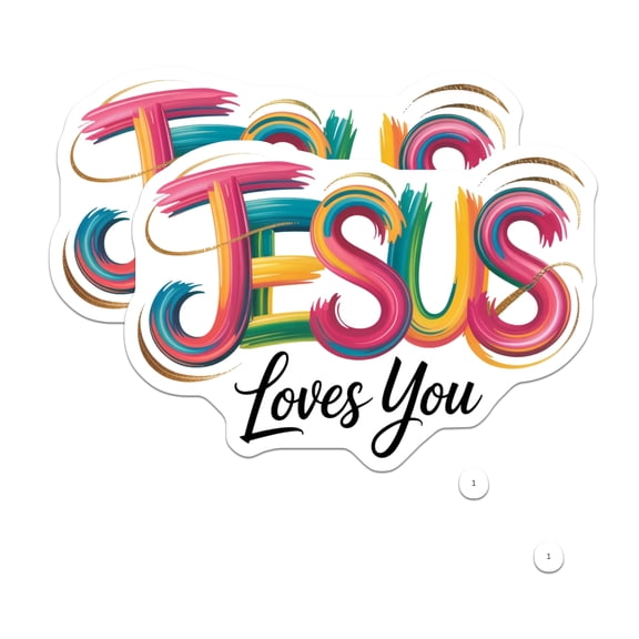 (2 Pack) Jesus Loves You Stickers - Christian Faith Decals - Inspirational Message Art - Bible Verse Scripture Labels - 5" On Longest Side - Sticks to Smooth Flat Surfaces - Made in USA - BMCS26008