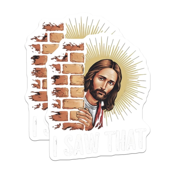 (2 Pack) Jesus Saw that Stickers - Funny Christian Meme - Religious Humor Decals - 5" On Longest Side - Sticks to Smooth Flat Surfaces - Made in USA - BMCS25590