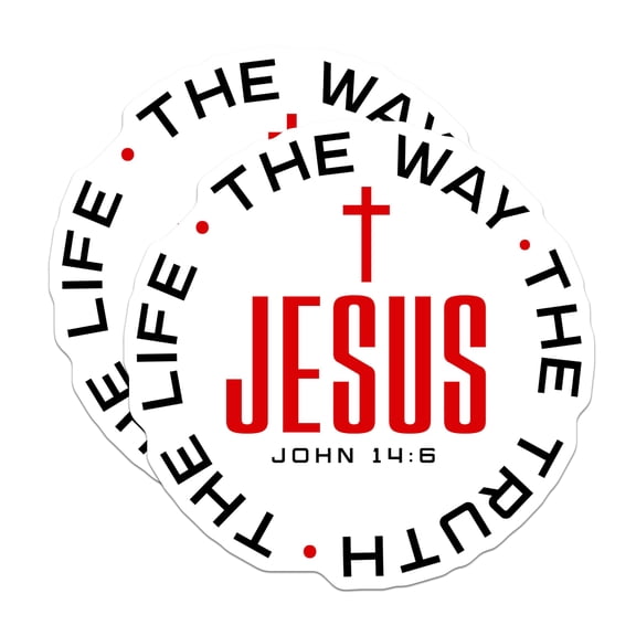 (2 Pack) Jesus Stickers - Christian Faith Bible Verse John 14:6 Decal - Religious Scripture Way Truth Life Decals - 5" On Longest Side - Sticks to Smooth Flat Surfaces - Made in USA - BMCS29846