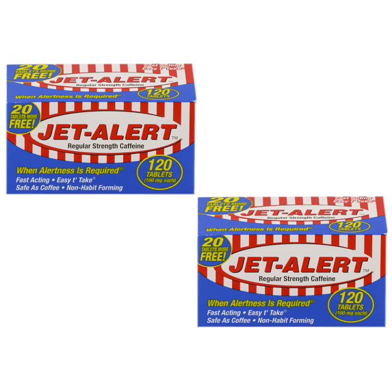 2 Pack - Jet Alert Stay Awake Caffeine Tablets 100 mg Each 120 Count Each