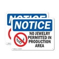 thumbnail image 1 of (2 Pack) No Jewelry Permitted In Production OSHA Notice Sign 14 Inch X 10 Inch Indoor / Outdoor Rust-Free Aluminum Metal Signs for Workplace, Workshop, and Construction Site, Made in, 1 of 8