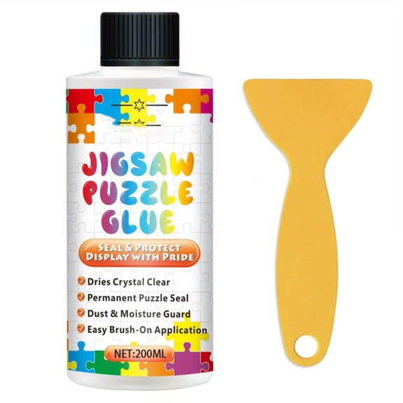 2 Pack Jigsaw Puzzle Glue and Glue Spreader, Clear Permanent Seal, Dust Proof Moisture Resistant Puzzle Accessory for Puzzle Preservation and Display, Hobby Tool Set for All