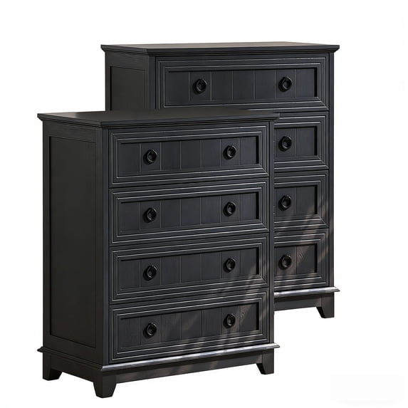 2 Pack Joaxswe 4-Drawer Dresser for Bedroom, Retro Wood Storage Cabinet with Black Round Handles, Vintage Adult Chest of Drawers for Entryway, Guest Room