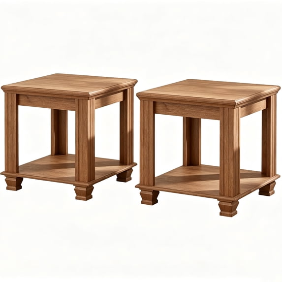2 Pack Joaxswe Square Side Table for Indoor and Outdoor, Small Coffee Table for Living Room, Brown