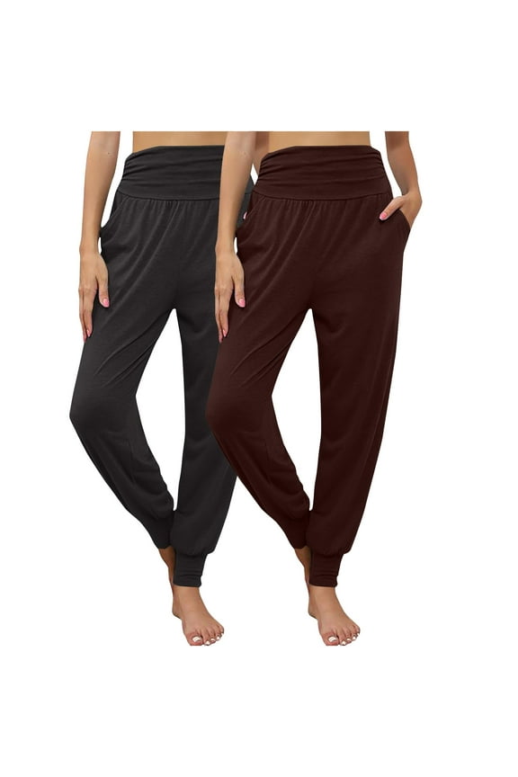 2 Pack Jogger Pants for Women Solid Style Drawstring Jogger Outdoor Training Dance Home Lounge Active Everyday Summer Relaxed Studio Style Smooth Line Shape