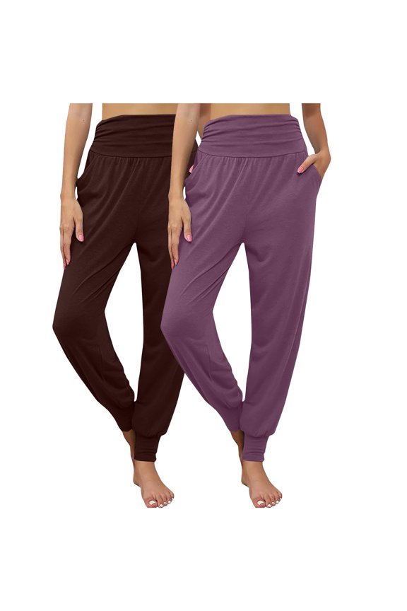 2 Pack Jogger Pants for Women Solid Style Drawstring Jogger Outdoor Training Dance Home Lounge Active Everyday Summer Relaxed Studio Style Smooth Line Shape