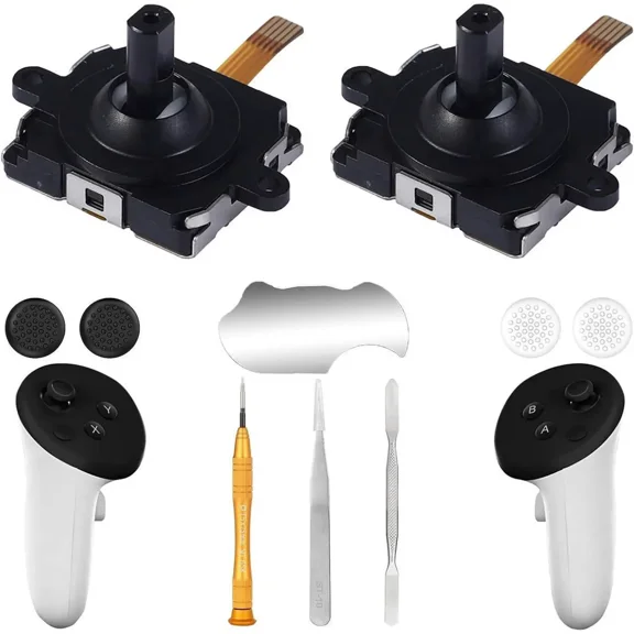 2 Pack Joystick Replacement Kit for Meta Quest 3 Controller(10 in one), Repair Kit for Oculus Quest 3 Controller, Include 4 Joysticks, 4 Thumbstick Grips, T5 Screwdriver, Tweezer, Pry Tool