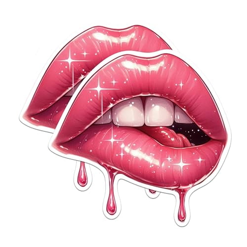 (2 Pack) Juicy Dripping Lips Stickers - Fiesty Dripping Lips - 5 Inches On Longest Side - Premium Vinyl - for Cars, Trucks, Skateboards, Laptops - Made in USA - BMCS1705