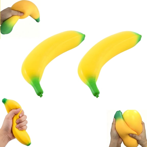 2 Pack Jumbo Banana Squishy Toy, Slow Rising Realistic Fruit Stress Relief Squeeze Ball, Soft Sensory Fidget Toy for Adults Anxiety & Focus