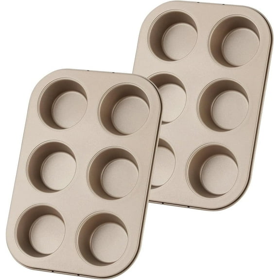 2 Pack Jumbo Muffin Pans,Carbon Steel Baking Pans Set,Non-Stick Cupcake Pans,6-Cavity Baking Cups,Premium Baking Gadgets,for Kitchen Oven (Gold)