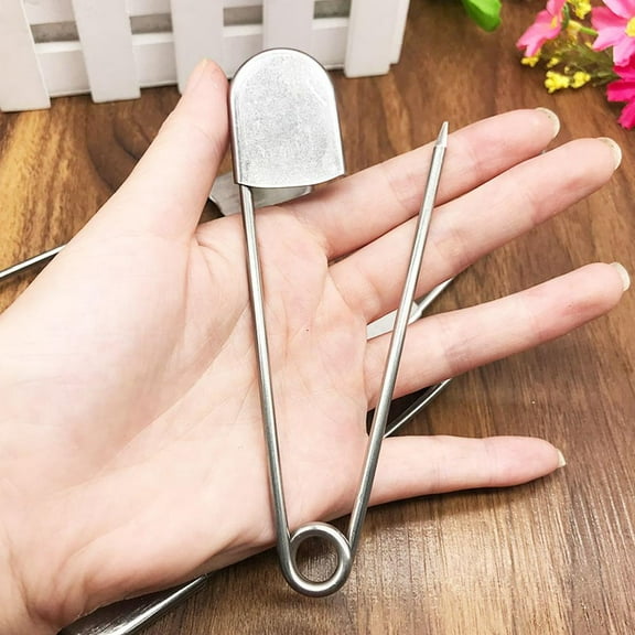 2 Pack Jumbo Stainless Steel Safety Pins Silver Color Safety Pins for Laundry, Blanket, Key Rings, Outdoor