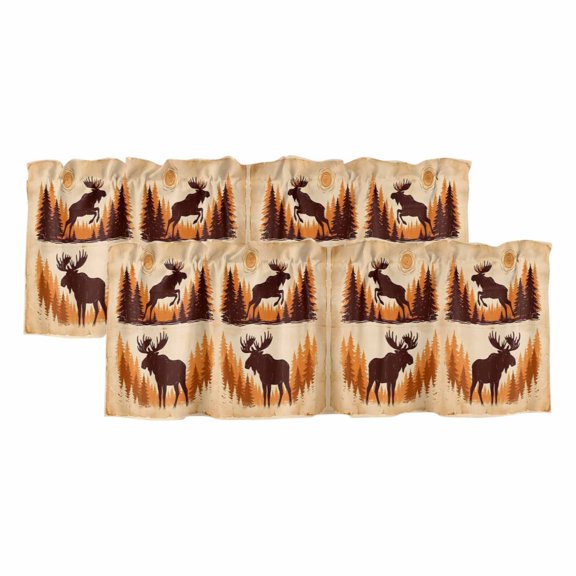 2 Pack Jumping Moose Valance for Window Sun Animal Pine Forest Brown Rustic Kitchen Valance Rod Pocket Short Curtain Topper Decorative Window Treatment for Living Room Bedroom 42"x12"