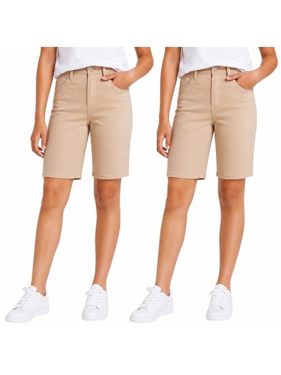 2-Pack Junior's Uniform Super Stretch Bermuda Shorts – Girls Twill School Shorts