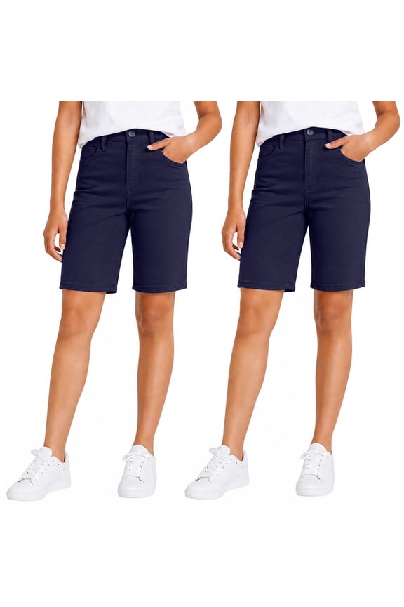 2-Pack Junior's Uniform Super Stretch Bermuda Shorts – Girls Twill School Shorts