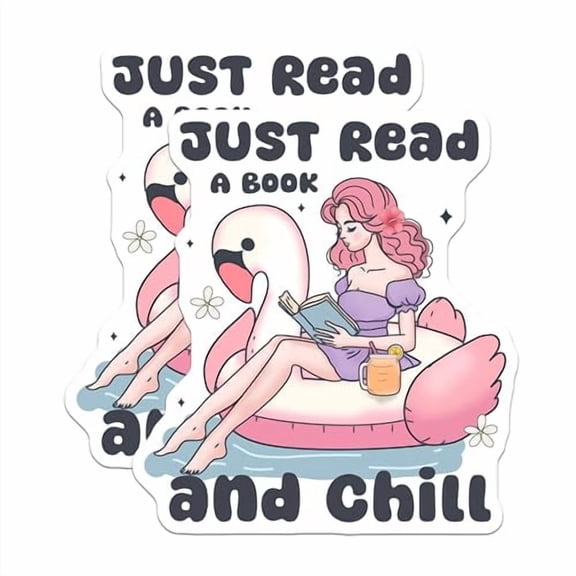 (2 Pack) Just Read A Book and Chill Magnets - Relaxing Flamingo Float - Summer Reading Decor - 5" On Longest Side - for Cars, Fridges, Toolboxes - Made in USA - MAG6462