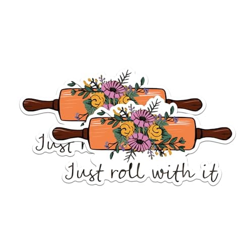 (2 Pack) Just Roll with It Magnets - Floral Rolling Pin Magnets - Kitchen Decor Magnets for Baking Enthusiasts- 5" On Longest Side - for Fridges, Toolboxes, Cars - Made in USA - MAG2987