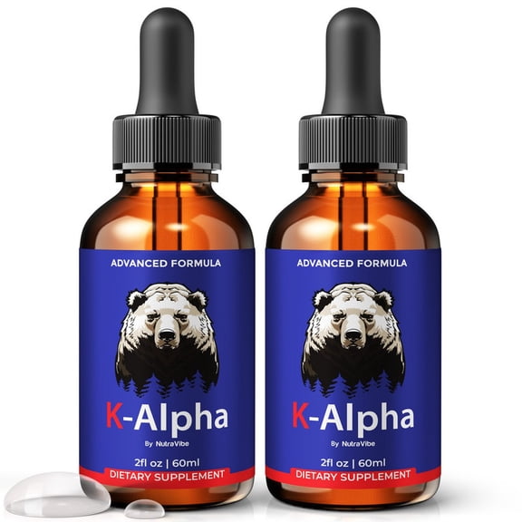 (2 Pack) K-Alpha Health Support with Natural Ingredients to Support Steady Energy, Stamina & Drive | Daily Formula in Easy-to-Take Drops, 30 Day Supply (60 Servings)