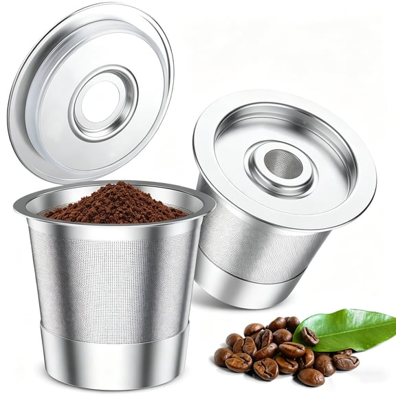 2 Pack K Cup Reusable Coffee Pods for Keurig, Stainless Steel Refillable K Cup, Metal K Cups Coffee Pods for Keurig 1.0 Coffee Maker, K Cup Filters, Eco-Friendly, BPA-Free