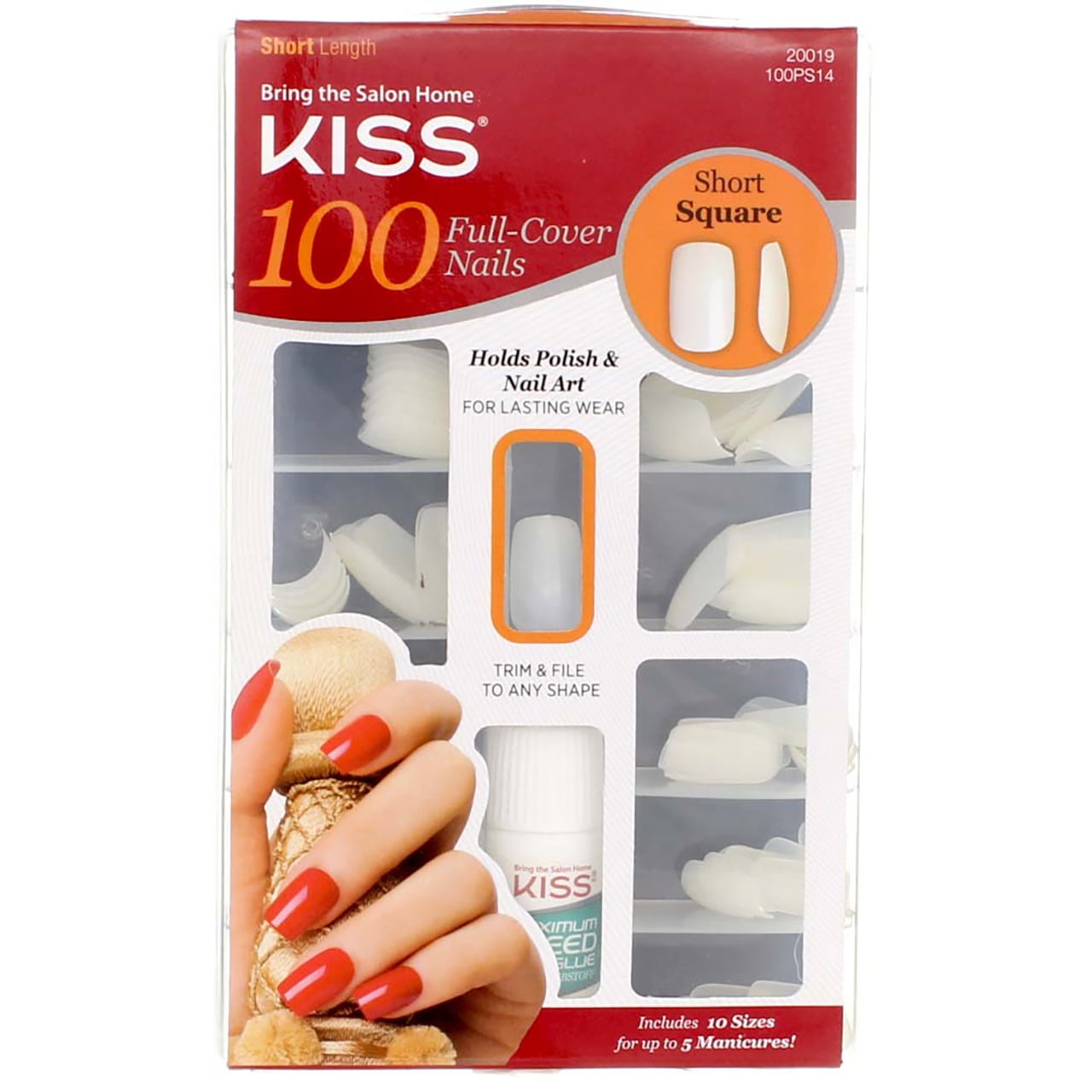 2 Pack - KISS 100 Full Cover Nails Kit, Short Length, Square 1 ea