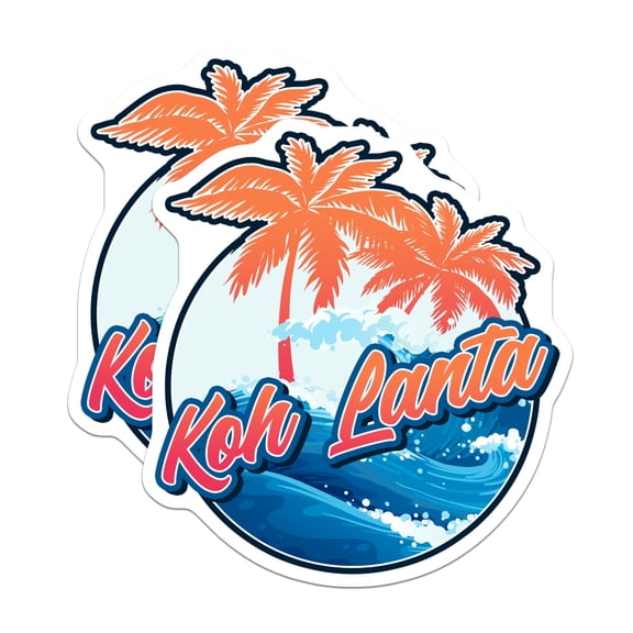 (2 Pack) KOH Lanta Magnets - Thai Island Travel Souvenir - Palm Tree Beach Ocean Decor - 5 Inches On Longest Side - Thick Durable Magnet - Made in USA - MAG19248