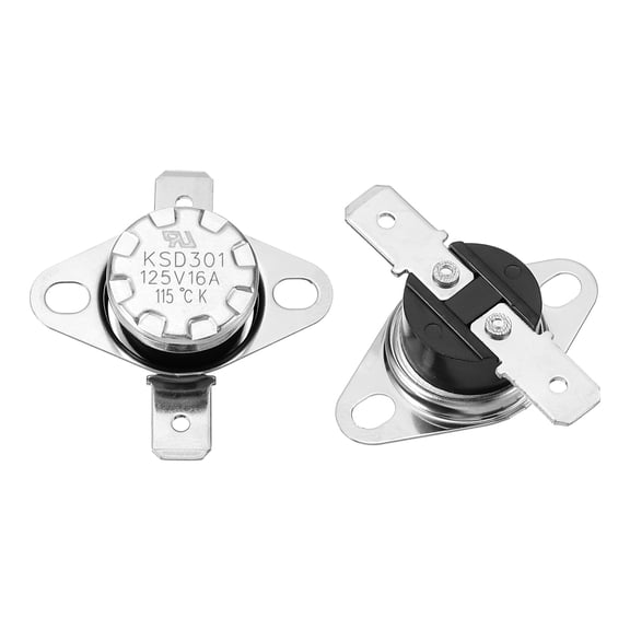 2 Pack KSD301 Thermostat 115C/239F 16A Normally Open N.O Adjust Snap Disc Temperature Switch for Microwaves,Oven,Coffee Maker,Bakelite Material