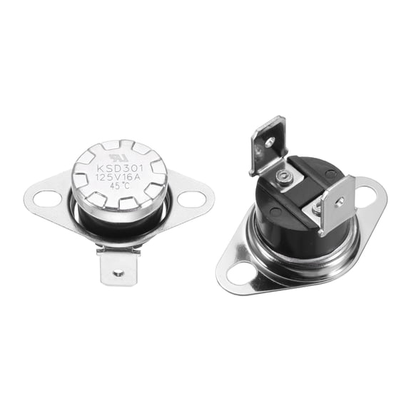 2 Pack KSD301 Thermostat 45C/113F 16A Normally Closed N.C Adjust Snap Disc Temperature Switch, Thermal Cutoff Switch for Microwaves, Oven, Coffee Maker, Bakelite Material