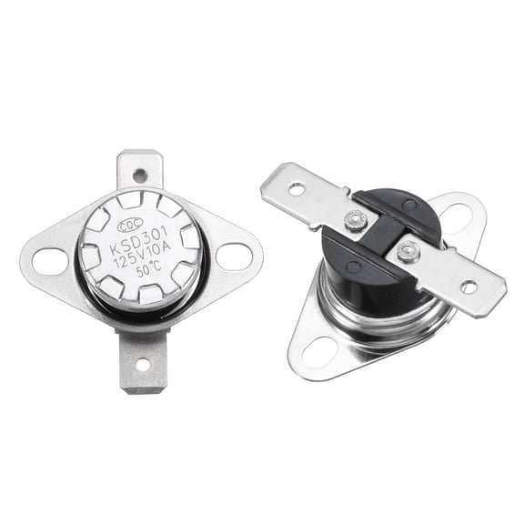 2 Pack KSD301 Thermostat 50C/122F 10A Normally Closed N.C Adjust Snap Disc Temperature Switch, Thermal Cutoff Switch for Microwaves, Oven, Coffee Maker, Bakelite Material