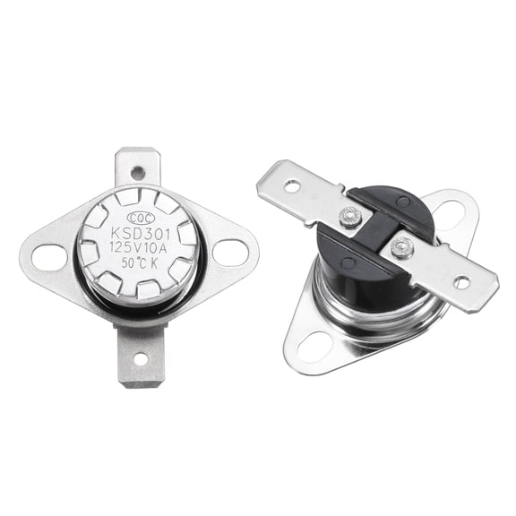 2 Pack KSD301 Thermostat 50C/122F 10A Normally Open N.O Adjust Snap Disc Temperature Switch, Thermal Cutoff Switch for Microwaves, Oven, Coffee Maker, Bakelite Material