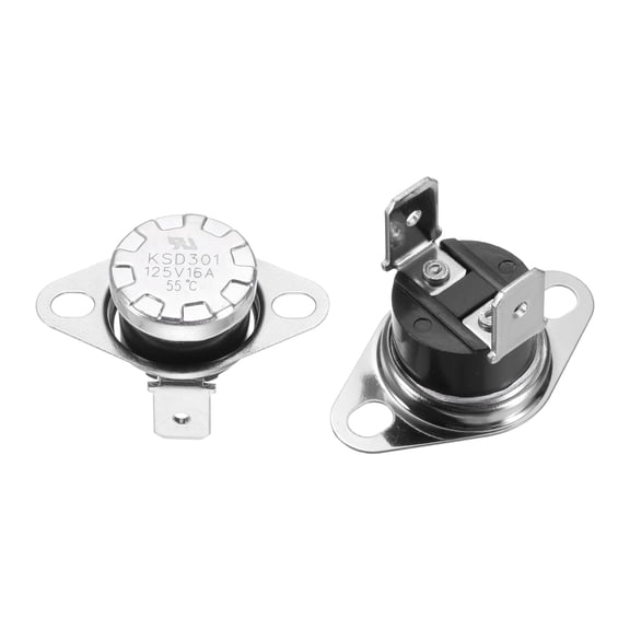 2 Pack KSD301 Thermostat 55C/131F 16A Normally Closed N.C Adjust Snap Disc Temperature Switch, Thermal Cutoff Switch for Microwaves, Oven, Coffee Maker, Bakelite Material