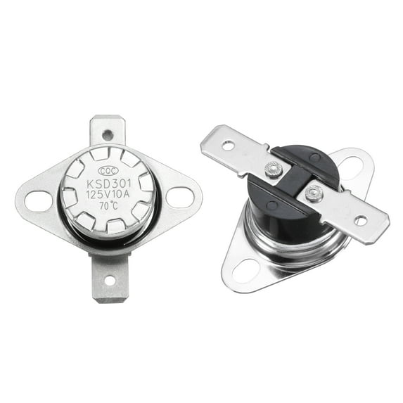2 Pack KSD301 Thermostat 70°C/158°F 10A Normally Closed N.C Adjust Snap Disc Temperature Switch, Thermal Cutoff Switch for Microwaves, Oven, Coffee Maker, Bakelite Material