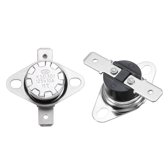 2 Pack KSD301 Thermostat 75C/167F 10A Normally Closed N.C Adjust Snap Disc Temperature Switch, Thermal Cutoff Switch for Microwaves, Oven, Coffee Maker, Bakelite Material