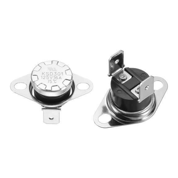 2 Pack KSD301 Thermostat 75°C/167°F 16A Normally Closed N.C Adjust Snap Disc Temperature Switch, Thermal Cutoff Switch for Microwaves, Oven, Coffee Maker, Bakelite Material