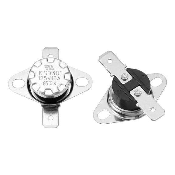 2 Pack KSD301 Thermostat 85C/185F 16A Normally Open N.O Adjust Snap Disc Temperature Switch for Microwaves,Oven,Coffee Maker,Bakelite Material