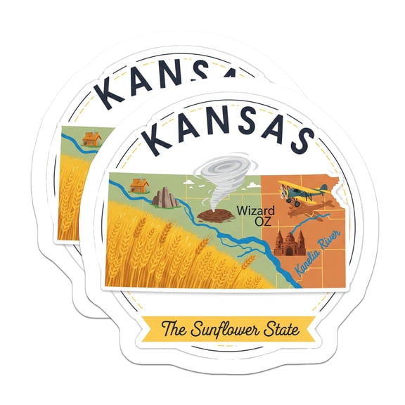 (2 Pack) Kansas Magnets - Sunflower State Decor - Wizard of Oz Memorabilia - 5" On Longest Side - Premium Magnet - for Cars, Refrigerators, Toolboxes, Lockers - Made in USA - MAG15072