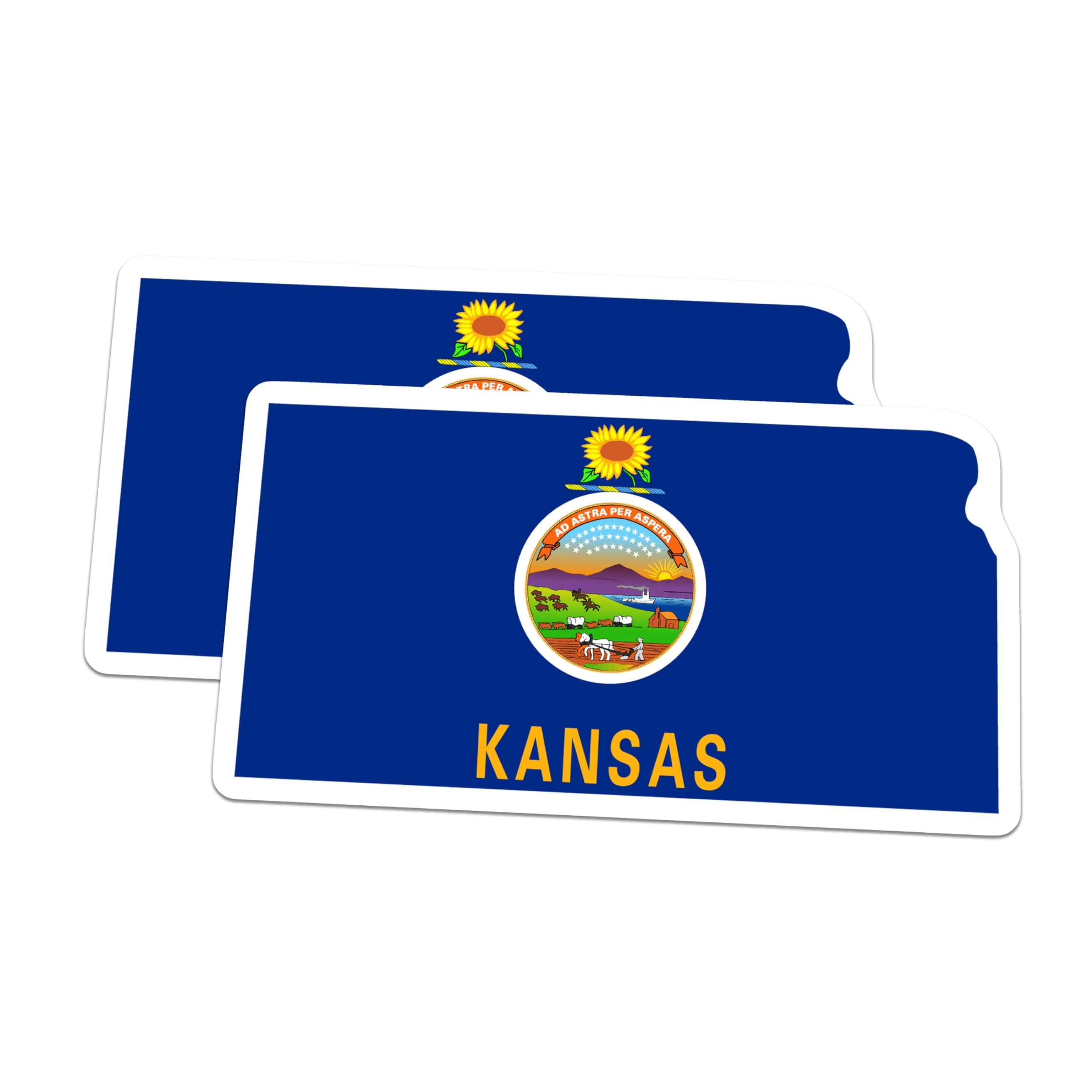 (2 Pack) Kansas State Flag Stickers - State Outline Decal - Sunflower ...