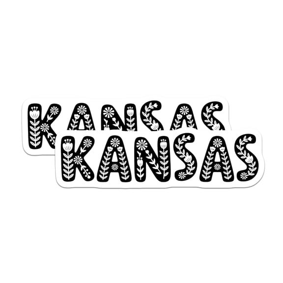 (2 Pack) Kansas Stickers - Floral State Stickers - Kansas Pride Decals - 5" On Longest Side - Sticks to Smooth Flat Surfaces - Made in USA - BMCS18984