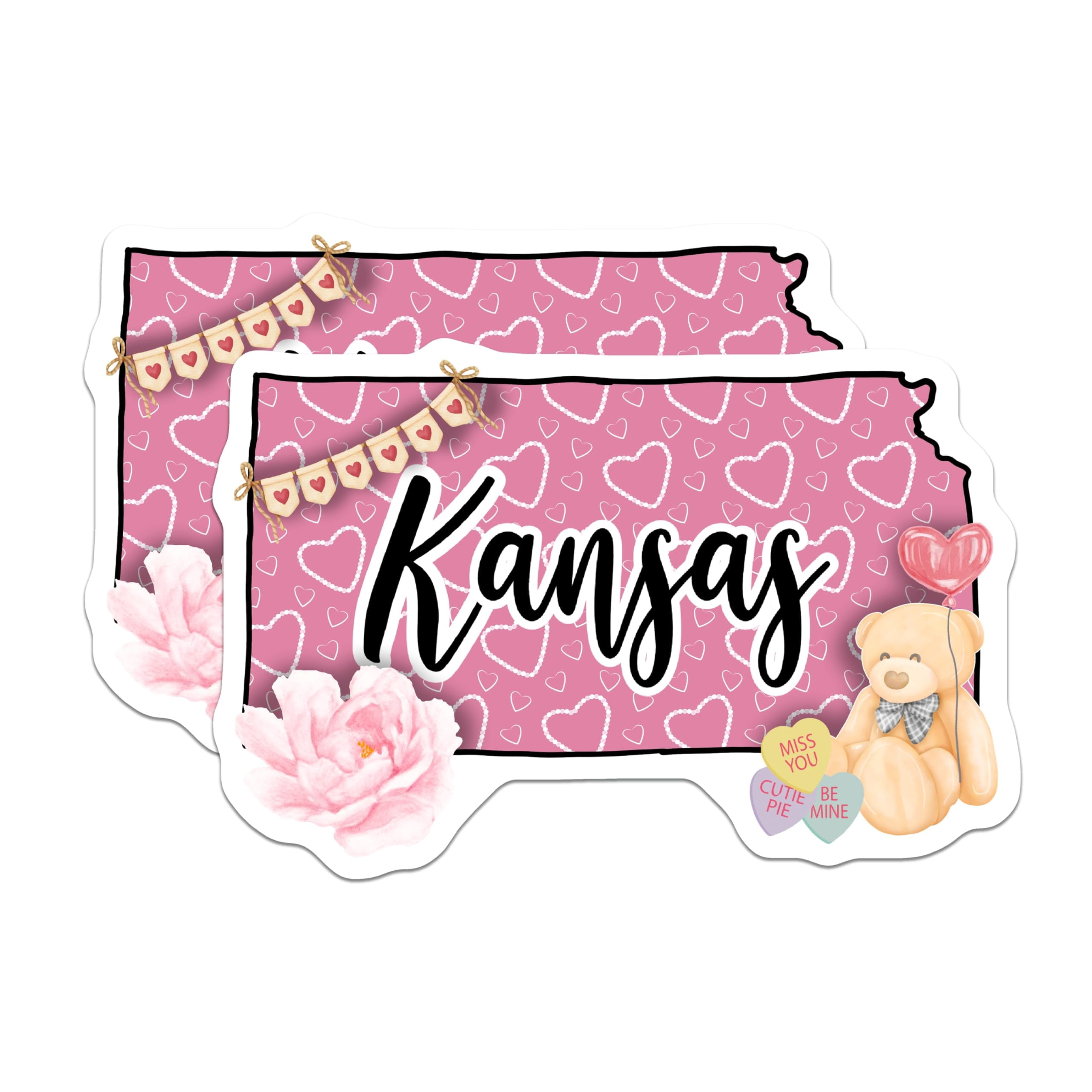 Kansas Stickers (2 Pack) Kansas Stickers - State Stickers - Heart Pattern Stickers - 5 ...